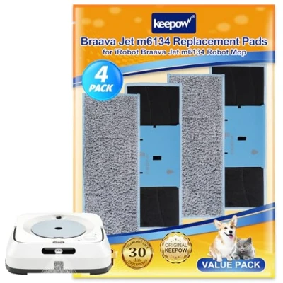 Imagen de KEEPOW de 4 Paños Lavables para Fregar iRobot Braava Jet M6134 Almohadillas Mopa Húmedas, M6 y Reutilizables Almohadilla Repuesto Trapeador