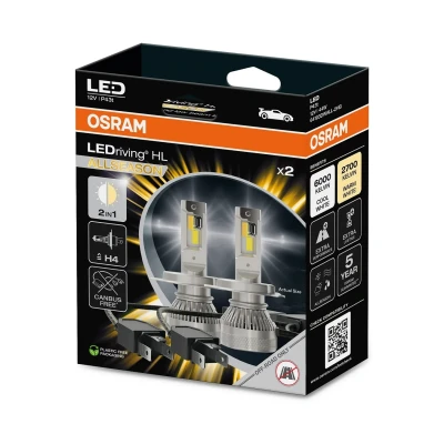 Imagen de OSRAM LEDriving HL ALLSEASON ≜H4, lámpara LED de luz carretera y cruce, color conmutable blanco frío a cálido, 6000K 2700K, solo para uso todoterreno, sin ECE, 2 lámparas