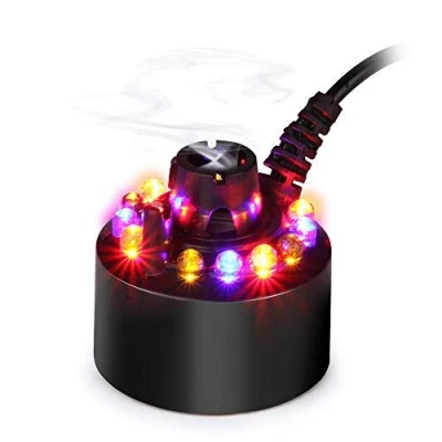 Imagen de PAIDUOJI que Cambia de Color 12 Luces LED Mist Maker Fuente Agua Estanque Fogger Humidificador Aire Atomizador con Adaptador alimentación CA (Negro)