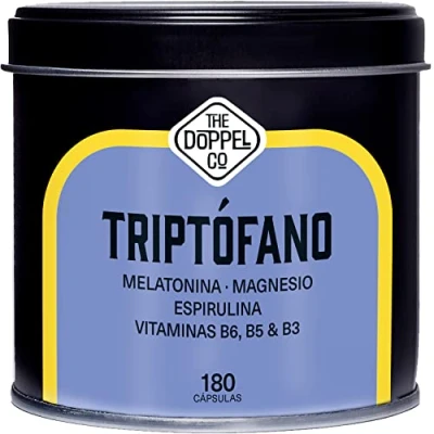 Imagen de Triptofano con 1,78mg Melatonina y Magnesio + Vitamina B6, B5, B3 Espirulina 180 Cápsulas 600mg de Triptófano para Dormir Bien Ansiedad, Energía, Concentración, Estrés