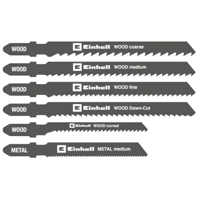Imagen de Einhell Juego de 10 hojas sierra calar (accesorios para calar, mango en T, madera y metal, incluye caja almacenamiento)