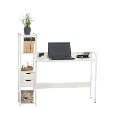 Imagen de CLP Escritorio De Estudio Widnes Madera MDF &amp; Base Metálica I Mesa Trabajo En Estilo Industrial con Estantería, Color:Blanco/Blanco