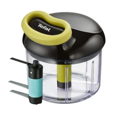Imagen de Picadora Manual 5 Segundos 900 ml + Kit Hielo 2 cabezales, hoja puré, transparente, cuchillas de acero inoxidable, 0.9 L capacidad, Color Verde, Negro