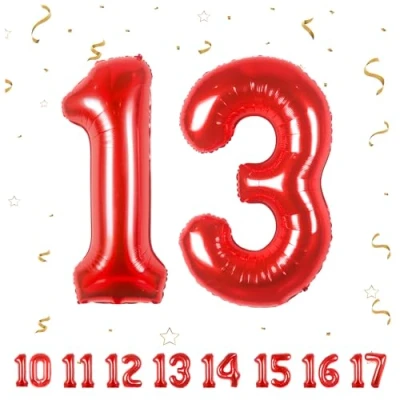 Imagen de Globos de 13 cumpleaños,Rojo pulgadas Globo número, decoraciones número cumpleaños para hombre y mujer, inflable lámina Rojo