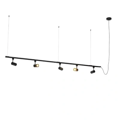 Imagen de QAZQA Moderno sistema de rieles para colgar monofásico con 5 puntos negro Jeana Acero Alargada Adecuado LED Max. x 50 Watt