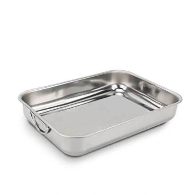 Imagen de Rossetto Bandeja de horno,rectangular con asas acero inoxidable,35cm x 26cm,para Bizcocho, Asados, Carnes y Pescados,Aptas para lavavajillas todo tipo cocinas, incluida induccion