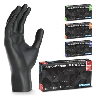Imagen de ARNOMED guantes nitrilo extra fuerte talla S, de 50% más gruesos, negro,100 uds/caja, sin polvo, látex, M, L y XL, desechables