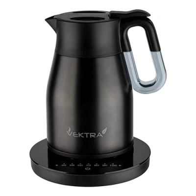 Imagen de Vektra Hervidor de agua aislado al vacío con ajuste temperatura 21 cm x 22 28 Metallisch schwarz
