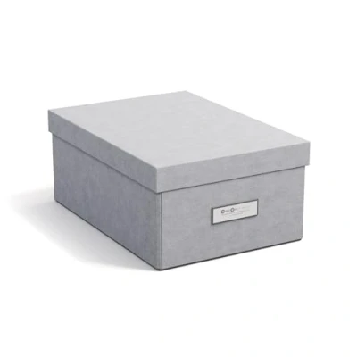 Imagen de Bigso Box of Sweden KARIN caja de almacenamiento pequeña con tapa, resistente tablero fibra y papel aspecto lino, práctica plegable marco para etiquetas