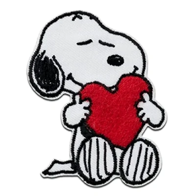 Imagen de Mono Quick Peanuts Corazón Snoopy Parches Termoadhesivos Bordados Aplique Para Ropa, Tamaño: 7,5 x 5,5 cm