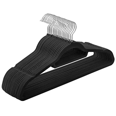 Imagen de SONGMICS Percha de Terciopelo, Juego 20, Antideslizantes, con Barra Corbata y Gancho Giratorio 360, 0,6 cm Espesor, Ahorra Espacio, 43,5 Largo, para Abrigo Pantalón, Negro Tinta CRF20B