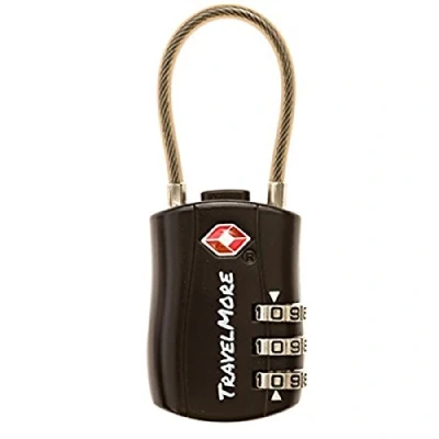 Imagen de Candado con combinación numérica cable para mochilas y maletas 1 Paquete Negro, aprobado por la TSA