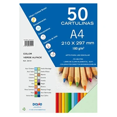 Imagen de Dohe Cartulinas A4 Verde Alface para Manualidades e Impresión (50 uds.) 21x29,7 cm 180 g/m² Material de oficina
