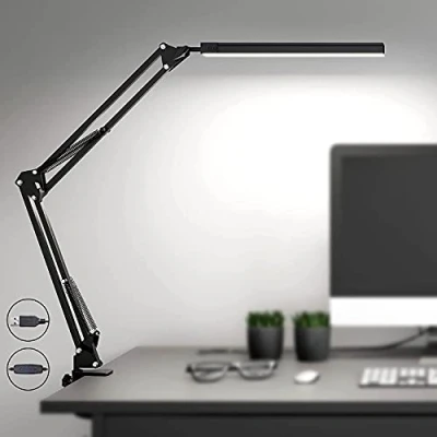Imagen de SKYLEO Lampara Escritorio LED Flexo Potente con clip Protección ocular 3 modos de luz X 10 niveles brillo Negro