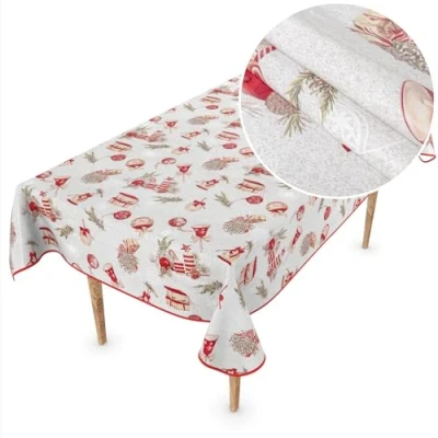 Imagen de ANRO Mantel de hule Navidad, lavable, diseño navideño, 120 x 140 cm