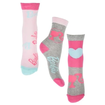 Imagen de Disney Barbie Juego de 3 Calcetines Algodón para Niñas y (IT, Número, 23, 26, Gris), Color blanco.