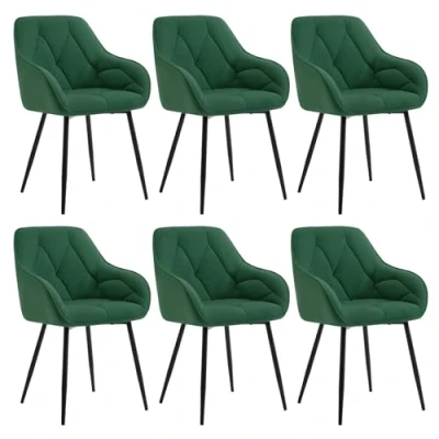 Imagen de WOLTU 6X Sillas de Comedor Cocina con Respaldo y Apoyobrazos Salon Moderno Patas Metálicas para Dormitorio Oficina, Terciopelo, Verde Oscuro, EZS02dgn 6
