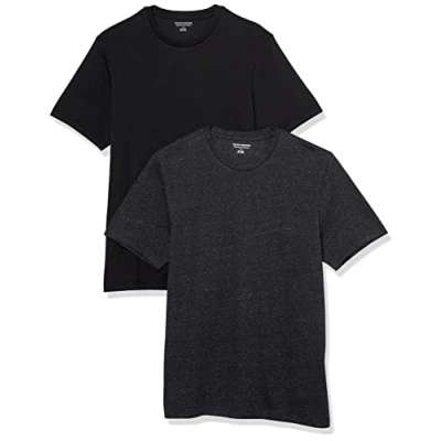 Imagen de Amazon Essentials Camiseta de Manga Corta, Cuello Redondo y Corte Ajustado Hombre, Pack 2, Carbón Mezcla/Negro, L