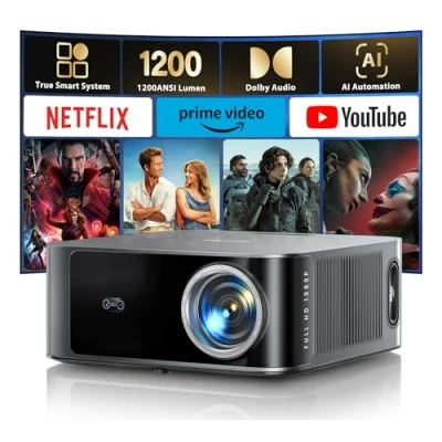 Imagen de Proyector【1200 ANSI/Netflix Oficial/36W Dolby】 Smart Proyector 4K AI Auto Focus/Keystone, TOPTRO 1080P Full HD Nativo WiFi 6 Bluetooth 5.2 Zoom 50% Cine en Casa/Exterior para Movil/PS5/USB