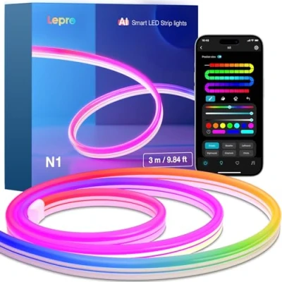 Imagen de Lepro N1 AI Neon Tira LED 3 m, LLM Diseño de Efectos Iluminación, Control Voz, Sincronización Música, IP65 Luces Cuerda MagicColor, Funcion con Alexa y Google Home para DIY Dormitorio Fiesta