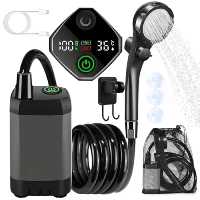 Imagen de YADOBIG Ducha Portatil de Bomba, Camping con Pantalla Digital Inteligente, Alcachofa, Batería 6000mAh, para Baño al Aire Libre, Lavado Coches, Mascotas, Jardín