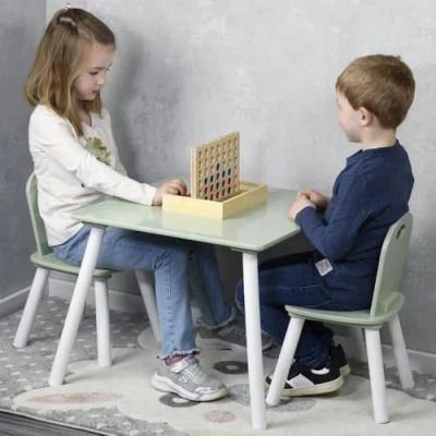 Imagen de Kesper Mesa Infantil con Dos sillas, Madera de ingeniería, Blanco, Verde, 55 x 45 cm