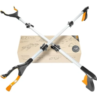 Imagen de EZPIK® Pinzas Recoge Objetos 100 cm Extensibles para Personas Mayores Palo con Imán Telescópico Minusválidos y Ancianos Pinza Recoger Basura Fruta [Color Plateado, Pack 2]