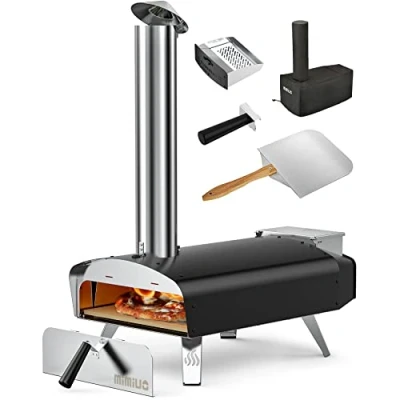 Imagen de Mimiuo Horno leña para Pizza,Horno de pellets pizza ncluye Piedra 33 x cm con pala jardín, BBQ