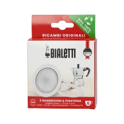 Imagen de Bialetti Ricambi, Includes 3 Gaskets and 1 Plate, Compatible with Moka Express, Fiammetta, Break, Happy, Dama, Timer Rainbow (6 Cups), BIA640308