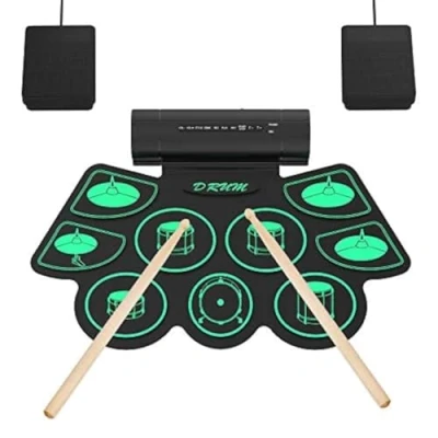 Imagen de Batería Electrónica 9 almohadillas con 2 Pedales, Altavoz incorporado, Musical Enrollable Portátil, Kits para Niño Adulto Navidad Cumpleaños Warmfunn