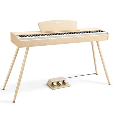 Imagen de Donner DDP 80 Teclado de Piano Digital 88 Teclas, Acción Martillo II, Eléctrico para Hogar con Soporte, Triple Pedal, Conexión MIDI y Auriculares, Color Madera Clara