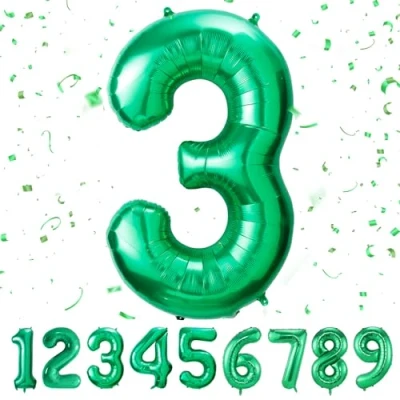 Imagen de Globo de cumpleaños con números 3 años XXL Verde lámina en 40 pulgadas 101 cm para decoración número cumpleaños…