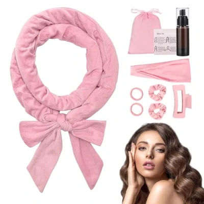 Imagen de NCKIHRKK 9PCS Rizador Pelo sin Calor, Calor del Sueño de Terciopelo, Heatless Hair Curlers, Ondas Rizadores con Cabello Medio y Largo, Rosa