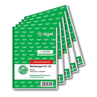 Imagen de Sigel RE625 Facturas, A6, 2 x 50 hojas, con papel autocopiante, 1 unidad 5 unidades