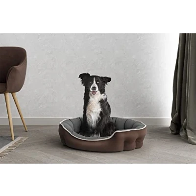 Imagen de Italian Bed Linen Cama para Mascotas Enjoy Perros y Gatos, Marrón Oscuro/Gris, 75x65cm