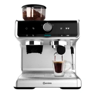 Imagen de Cecotec Cafetera Express con Brazo Doble Salida Power Espresso 20 Bares Barista Cream, 1550 W, Depósito de Café en Grano 250g, Molinillo 30 Niveles, Thermoblock, Agua 2.5 L, Acero Negro