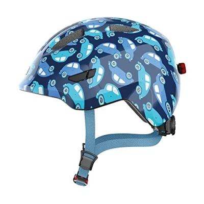 Imagen de ABUS casco infantil Smiley 3.0 LED de bicicleta con luz ajuste profundo y espacio para una coleta niñas niños azul claro estampado arco iris, talla S