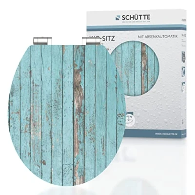 Imagen de Schütte 80536 Schüte Asiento de Inodoro (Madera DM, Bajada automática), diseño Flores, Blue Wood