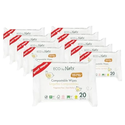 Imagen de Eco by Naty Toallitas para bebé sin perfume húmedas 100% compostables y de origen vegetal, buenas bebés recién nacidos piel sensible (240 unidades 12 paquetes 20)