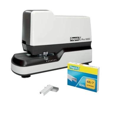 Imagen de Rapid 20942901 Grapadora Eléctrica Contactless 90EC Pro, Automática de Oficina, Diseño Resistente y Manos Libres, 630 Grapas Incluidas, Blanca, 50 Hojas