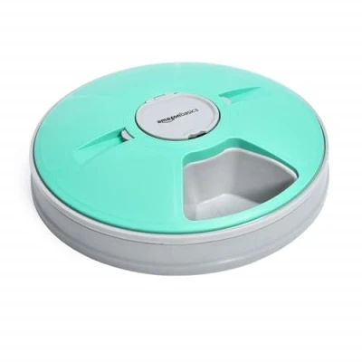 Imagen de Amazon Basics Comedero electrónico automático con temporizador para mascotas, 6 porciones, turquesa, 30 x 50 5 cm (Paquete de 1)