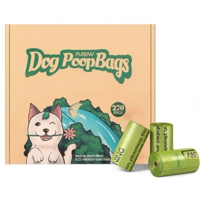Imagen de PURENV 270 Biodegradables Bolsas Caca Perro, Extra Gruesa Prueba de Fugas Hecho la Mezcla almidón maíz (270 Bolsas)
