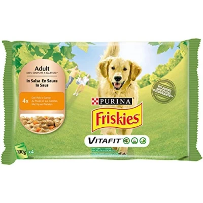 Imagen de Purina Friskies Húmedo Perros Botes en Salsa con Pollo y Zanahorias 40 Sobres de 100 g Cada uno (10 Unidades 4 x g)