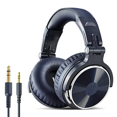 Imagen de OneOdio Pro 10 Auriculares de diadema con cable para DJ Bass controlador 50 mm, plegables y ligeros Shareport micrófono monitoreo grabación, podcast, guitarra, PC, TV (azul)