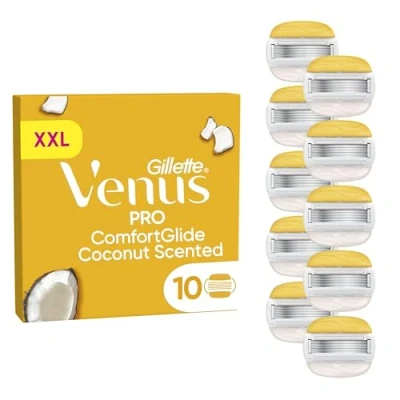 Imagen de Venus Gillette Pro ComfortGlide Recambios Para Maquinilla De Depilación Con Aroma A Coco Crema Hidratante Olay, Pack 10 Cuchillas Recambio 5 Hojas