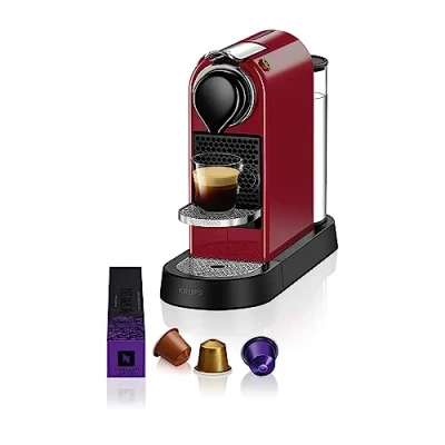 Imagen de Krups Nespresso Citiz cafetera de cápsulas monodosis, con 19 bares presión, thermoblock, función automática botones retroiluminado, color granate, modo Eco, Incluye kit bienvenida