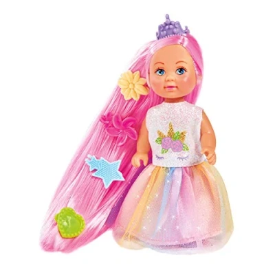 Imagen de Simba Evi Love Rainbow Princess 105733505 Muñeca de Princesa arcoíris con Pelo Largo, 4 Clips para el y Cepillo, 12 cm, niños a Partir 3 años