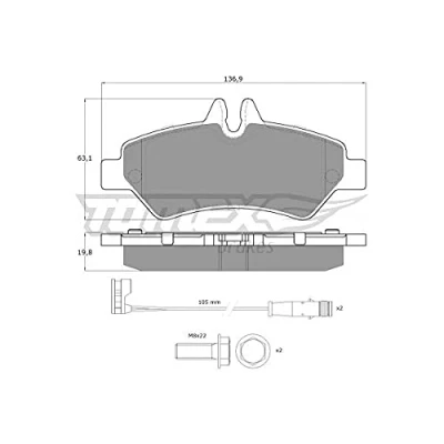 Imagen de TOMEX brakes TX 14 27 Juego de pastillas freno Eje trasero con contacto avisador desgaste tornillos pinza accesorios