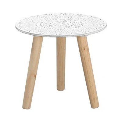 Imagen de Mesa auxiliar pequeña de 30 x cm, color blanco/natural con decoración, madera, para sofá, florero