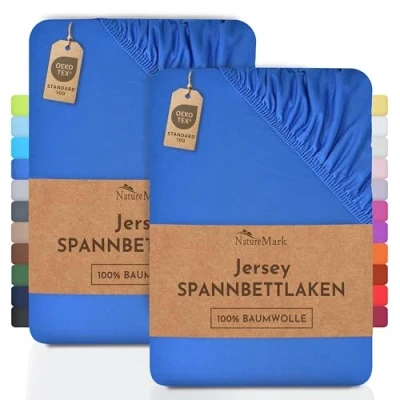 Imagen de NatureMark 2 sábanas bajeras Ajustables. De algodón. Calidad Ökotex Standard 100, 100% algodón, 2er Pack 70x140 cm Kinder, Azul Real